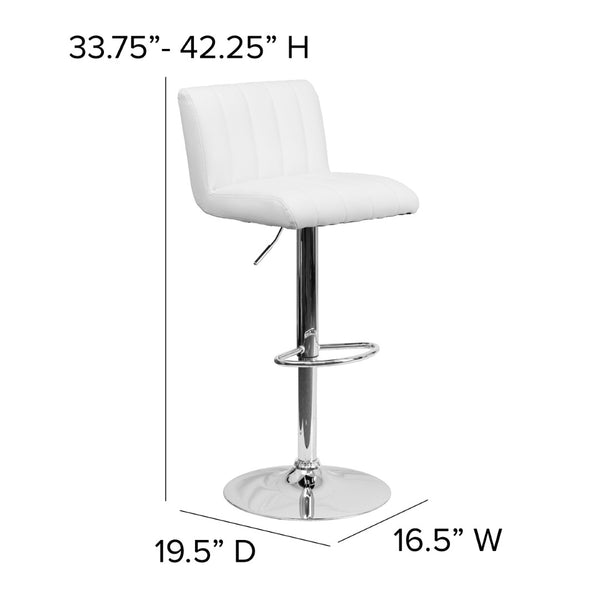English Elm Genevieve Adjustable Height Barstool - Sleek White Vinyl with Chrome Base & Vertical Stitch Design CH-112010-WH-GG