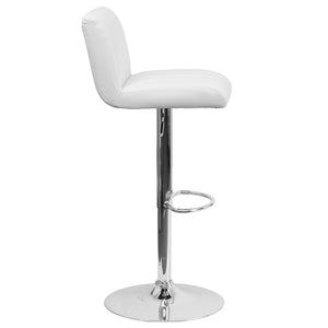 English Elm Genevieve Adjustable Height Barstool - Sleek White Vinyl with Chrome Base & Vertical Stitch Design CH-112010-WH-GG