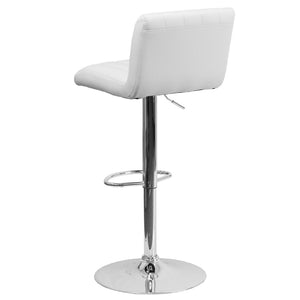 English Elm Genevieve Adjustable Height Barstool - Sleek White Vinyl with Chrome Base & Vertical Stitch Design CH-112010-WH-GG
