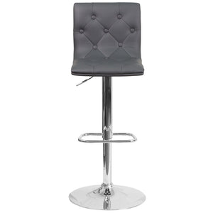 English Elm Sammie Contemporary Button Tufted Vinyl Adjustable Barstool with Chrome Base for Modern Spaces Gray CH-112080-GY-GG