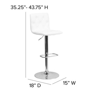 English Elm Sammie Contemporary Button Tufted Vinyl Adjustable Barstool with Chrome Base for Modern Spaces White CH-112080-WH-GG