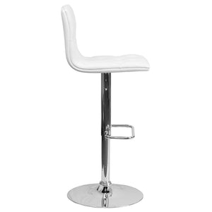 English Elm Sammie Contemporary Button Tufted Vinyl Adjustable Barstool with Chrome Base for Modern Spaces White CH-112080-WH-GG