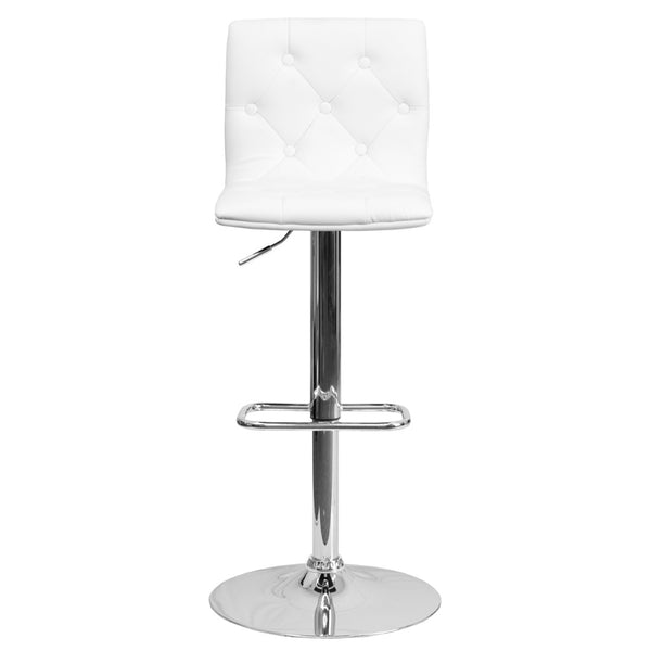 English Elm Sammie Contemporary Button Tufted Vinyl Adjustable Barstool with Chrome Base for Modern Spaces White CH-112080-WH-GG