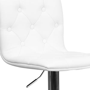 English Elm Sammie Contemporary Button Tufted Vinyl Adjustable Barstool with Chrome Base for Modern Spaces White CH-112080-WH-GG