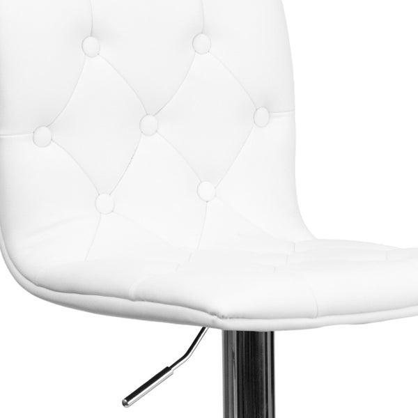 English Elm Sammie Contemporary Button Tufted Vinyl Adjustable Barstool with Chrome Base for Modern Spaces White CH-112080-WH-GG
