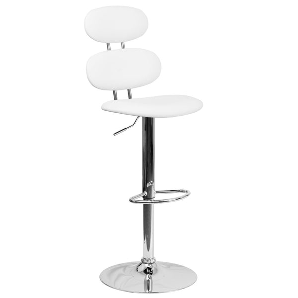 English Elm Dexter Adjustable Height Barstool - White Vinyl with Modern Ellipse Back & Chrome Base for Comfort CH-112280-WH-GG