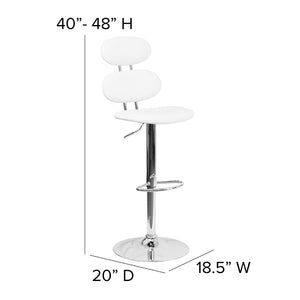 English Elm Dexter Adjustable Height Barstool - White Vinyl with Modern Ellipse Back & Chrome Base for Comfort CH-112280-WH-GG