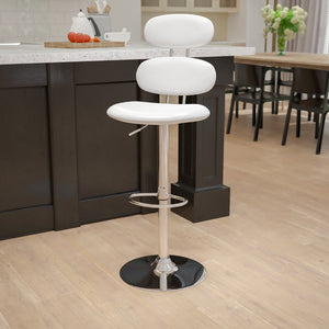 English Elm Dexter Adjustable Height Barstool - White Vinyl with Modern Ellipse Back & Chrome Base for Comfort CH-112280-WH-GG