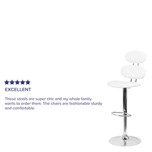 English Elm Dexter Adjustable Height Barstool - White Vinyl with Modern Ellipse Back & Chrome Base for Comfort CH-112280-WH-GG