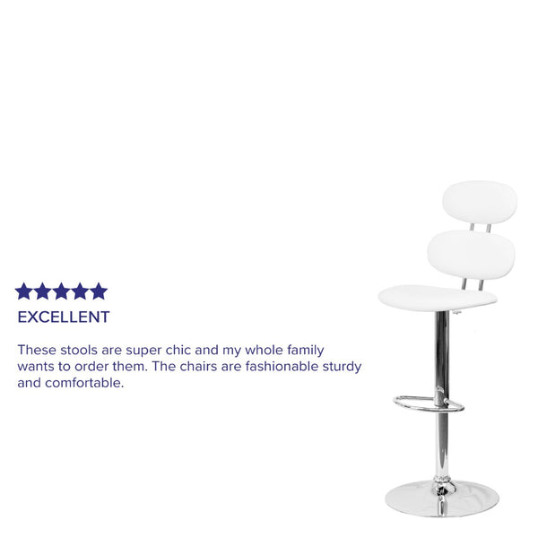 English Elm Dexter Adjustable Height Barstool - White Vinyl with Modern Ellipse Back & Chrome Base for Comfort CH-112280-WH-GG