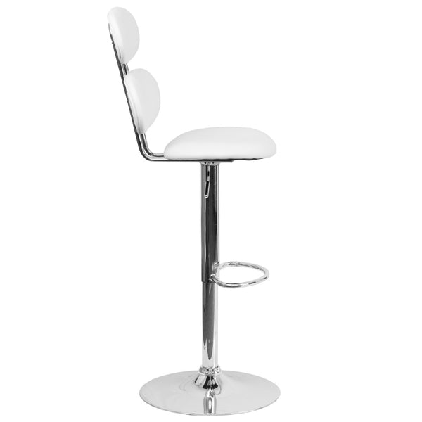 English Elm Dexter Adjustable Height Barstool - White Vinyl with Modern Ellipse Back & Chrome Base for Comfort CH-112280-WH-GG