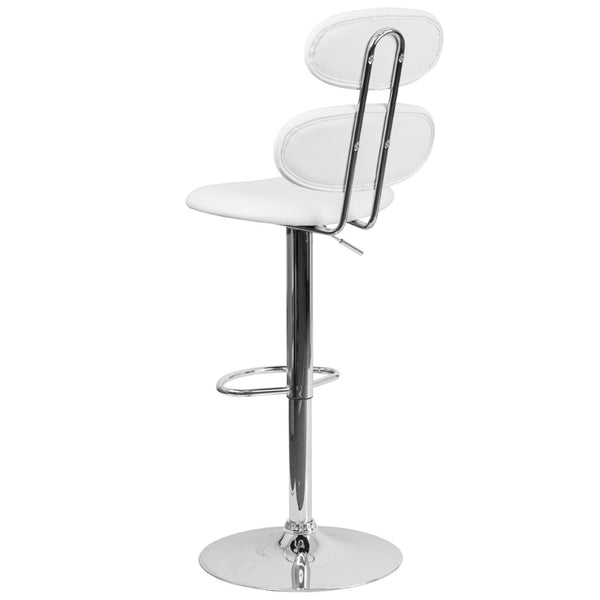 English Elm Dexter Adjustable Height Barstool - White Vinyl with Modern Ellipse Back & Chrome Base for Comfort CH-112280-WH-GG