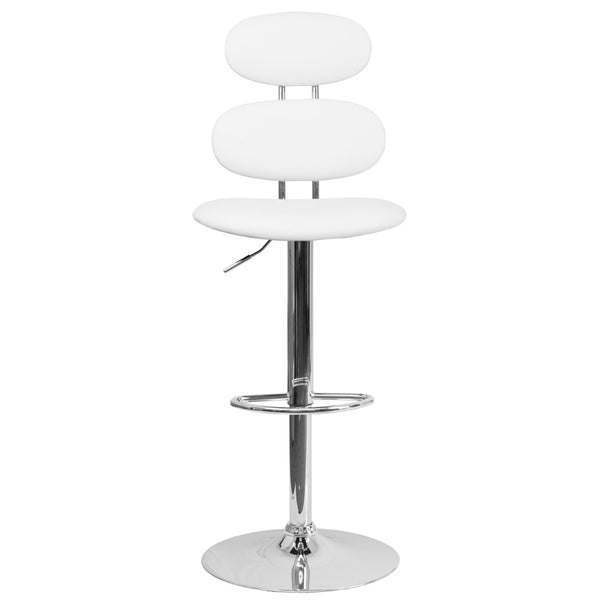 English Elm Dexter Adjustable Height Barstool - White Vinyl with Modern Ellipse Back & Chrome Base for Comfort CH-112280-WH-GG