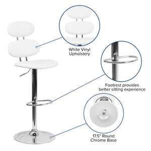 English Elm Dexter Adjustable Height Barstool - White Vinyl with Modern Ellipse Back & Chrome Base for Comfort CH-112280-WH-GG