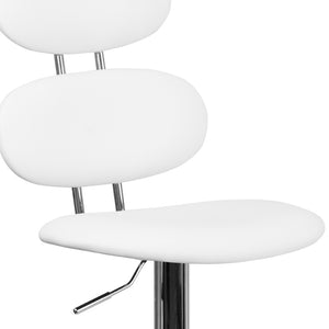 English Elm Dexter Adjustable Height Barstool - White Vinyl with Modern Ellipse Back & Chrome Base for Comfort CH-112280-WH-GG