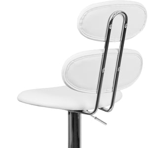 English Elm Dexter Adjustable Height Barstool - White Vinyl with Modern Ellipse Back & Chrome Base for Comfort CH-112280-WH-GG