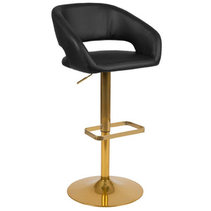 English Elm Erik Contemporary Adjustable Height Barstool with Rounded Mid-Back for Modern Kitchen Spaces Black/Gold Frame CH-122070-BK-G-GG