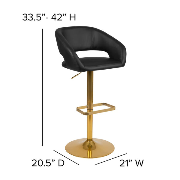 English Elm Erik Contemporary Adjustable Height Barstool with Rounded Mid-Back for Modern Kitchen Spaces Black/Gold Frame CH-122070-BK-G-GG