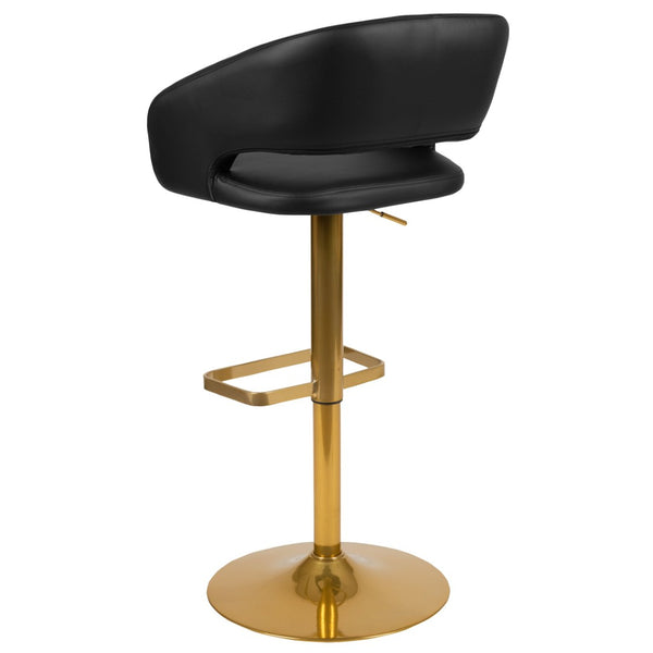 English Elm Erik Contemporary Adjustable Height Barstool with Rounded Mid-Back for Modern Kitchen Spaces Black/Gold Frame CH-122070-BK-G-GG