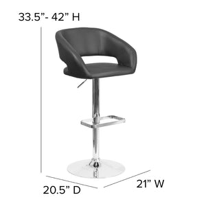 English Elm Erik Contemporary Adjustable Height Barstool with Rounded Mid-Back for Modern Kitchen Spaces Black Vinyl/Chrome Frame CH-122070-BK-GG