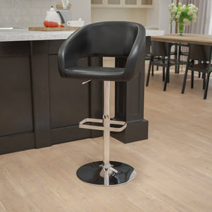 English Elm Erik Contemporary Adjustable Height Barstool with Rounded Mid-Back for Modern Kitchen Spaces Black Vinyl/Chrome Frame CH-122070-BK-GG