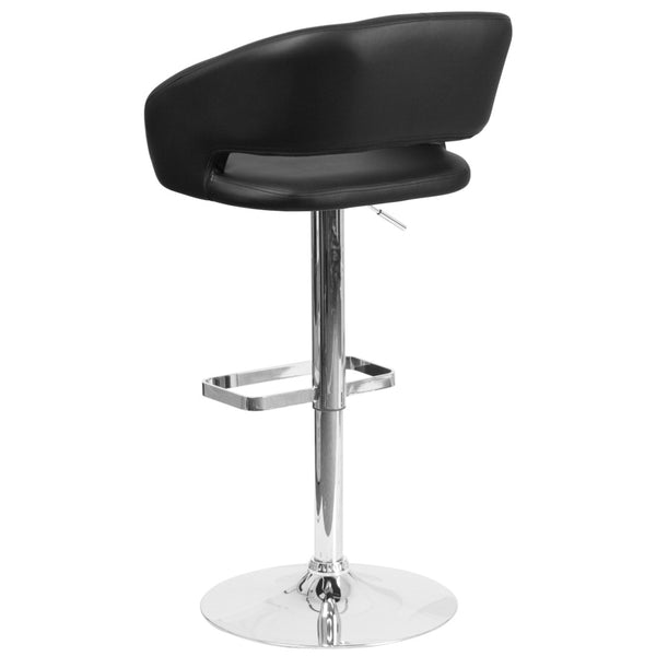 English Elm Erik Contemporary Adjustable Height Barstool with Rounded Mid-Back for Modern Kitchen Spaces Black Vinyl/Chrome Frame CH-122070-BK-GG