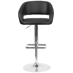 English Elm Erik Contemporary Adjustable Height Barstool with Rounded Mid-Back for Modern Kitchen Spaces Black Vinyl/Chrome Frame CH-122070-BK-GG