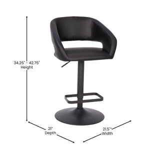 English Elm Erik Contemporary Adjustable Height Barstool with Rounded Mid-Back for Modern Kitchen Spaces Black Vinyl/Black Frame CH-122070-BKBK-GG