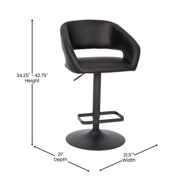 English Elm Erik Contemporary Adjustable Height Barstool with Rounded Mid-Back for Modern Kitchen Spaces Black Vinyl/Black Frame CH-122070-BKBK-GG