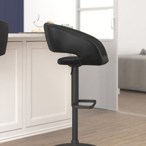 English Elm Erik Contemporary Adjustable Height Barstool with Rounded Mid-Back for Modern Kitchen Spaces Black Vinyl/Black Frame CH-122070-BKBK-GG