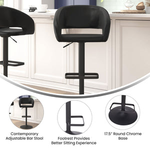 English Elm Erik Contemporary Adjustable Height Barstool with Rounded Mid-Back for Modern Kitchen Spaces Black Vinyl/Black Frame CH-122070-BKBK-GG