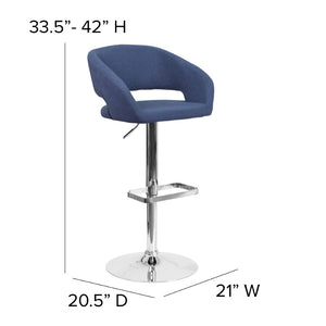 English Elm Erik Contemporary Adjustable Height Barstool with Rounded Back, Chrome Base for Modern Spaces Blue Fabric/Chrome Frame CH-122070-BLFAB-GG