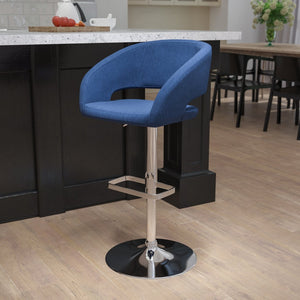 English Elm Erik Contemporary Adjustable Height Barstool with Rounded Back, Chrome Base for Modern Spaces Blue Fabric/Chrome Frame CH-122070-BLFAB-GG