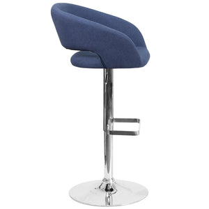 English Elm Erik Contemporary Adjustable Height Barstool with Rounded Back, Chrome Base for Modern Spaces Blue Fabric/Chrome Frame CH-122070-BLFAB-GG