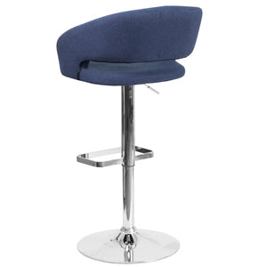 English Elm Erik Contemporary Adjustable Height Barstool with Rounded Back, Chrome Base for Modern Spaces Blue Fabric/Chrome Frame CH-122070-BLFAB-GG