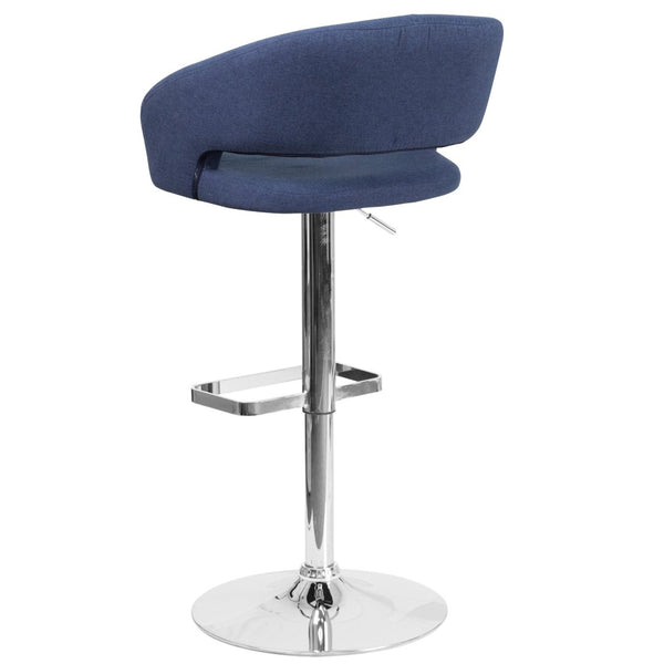 English Elm Erik Contemporary Adjustable Height Barstool with Rounded Back, Chrome Base for Modern Spaces Blue Fabric/Chrome Frame CH-122070-BLFAB-GG