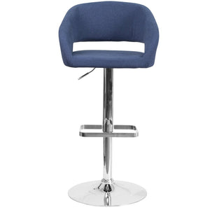 English Elm Erik Contemporary Adjustable Height Barstool with Rounded Back, Chrome Base for Modern Spaces Blue Fabric/Chrome Frame CH-122070-BLFAB-GG