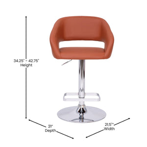 English Elm Erik Contemporary Adjustable Height Barstool with Rounded Mid-Back for Modern Kitchen Spaces Cognac Vinyl/Chrome Frame CH-122070-BR-GG