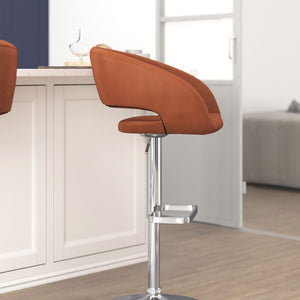 English Elm Erik Contemporary Adjustable Height Barstool with Rounded Mid-Back for Modern Kitchen Spaces Cognac Vinyl/Chrome Frame CH-122070-BR-GG