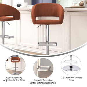 English Elm Erik Contemporary Adjustable Height Barstool with Rounded Mid-Back for Modern Kitchen Spaces Cognac Vinyl/Chrome Frame CH-122070-BR-GG