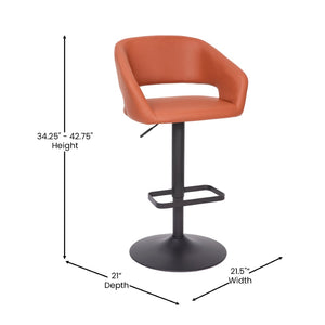 English Elm Erik Contemporary Adjustable Height Barstool with Rounded Mid-Back for Modern Kitchen Spaces Cognac Vinyl/Black Frame CH-122070-BRBK-GG