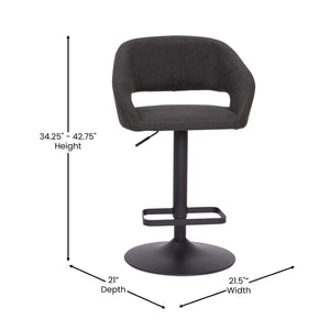 English Elm Erik Contemporary Adjustable Height Barstool with Rounded Back, Chrome Base for Modern Spaces Charcoal Fabric/Black Frame CH-122070-CHFABBK-GG