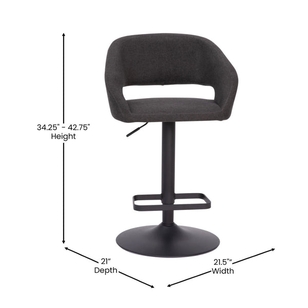 English Elm Erik Contemporary Adjustable Height Barstool with Rounded Back, Chrome Base for Modern Spaces Charcoal Fabric/Black Frame CH-122070-CHFABBK-GG