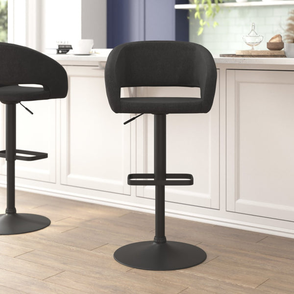 English Elm Erik Contemporary Adjustable Height Barstool with Rounded Back, Chrome Base for Modern Spaces Charcoal Fabric/Black Frame CH-122070-CHFABBK-GG