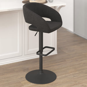 English Elm Erik Contemporary Adjustable Height Barstool with Rounded Back, Chrome Base for Modern Spaces Charcoal Fabric/Black Frame CH-122070-CHFABBK-GG
