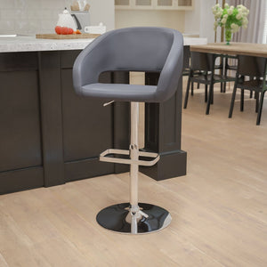 English Elm Erik Contemporary Adjustable Height Barstool with Rounded Mid-Back for Modern Kitchen Spaces Gray Vinyl/Chrome Frame CH-122070-GY-GG