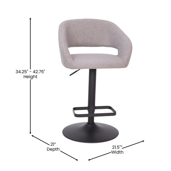 English Elm Erik Contemporary Adjustable Height Barstool with Rounded Mid-Back for Modern Kitchen Spaces Gray Vinyl/Black Frame CH-122070-GYBK-GG