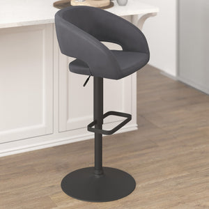 English Elm Erik Contemporary Adjustable Height Barstool with Rounded Mid-Back for Modern Kitchen Spaces Gray Vinyl/Black Frame CH-122070-GYBK-GG
