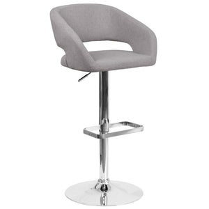 English Elm Erik Contemporary Adjustable Height Barstool with Rounded Back, Chrome Base for Modern Spaces Gray Fabric/Chrome Frame CH-122070-GYFAB-GG
