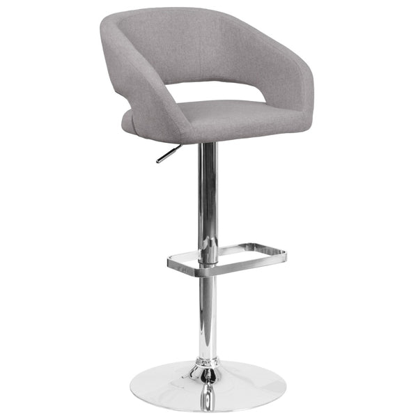 English Elm Erik Contemporary Adjustable Height Barstool with Rounded Back, Chrome Base for Modern Spaces Gray Fabric/Chrome Frame CH-122070-GYFAB-GG